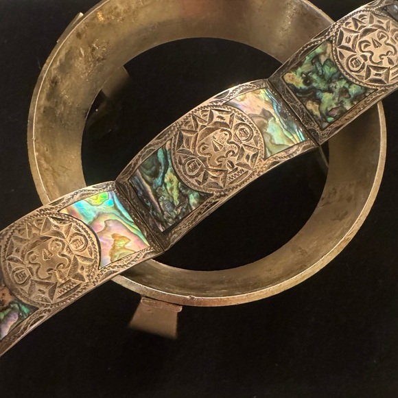 Sterling Jewelry - Vintage Abalone and Sterling Mexican Bracelet
